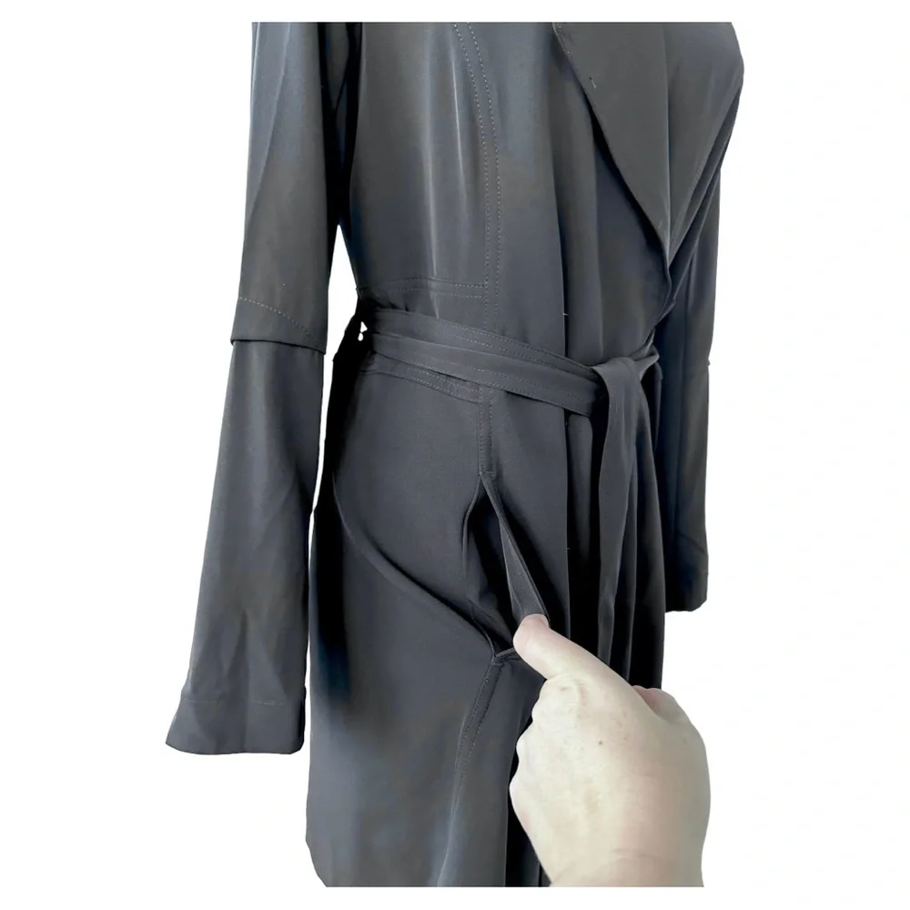 Rachel Zoe True Wrap Trench Coat Dress Long Sleeve Black Size Small - Picture 8 of 16